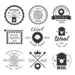 Wool labels and elements. Stickers, emblems natural wool products.